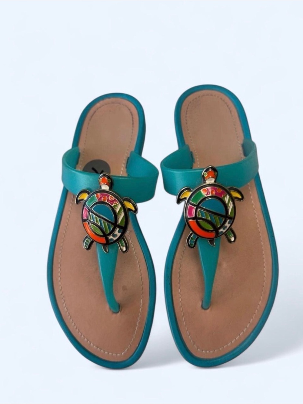 Women’s Teal Turtle Thong Sandals